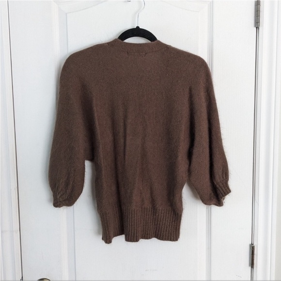 Vintage Cyc V-neck puff sleeve angora blend chocolate brown sweater - Picture 3 of 5